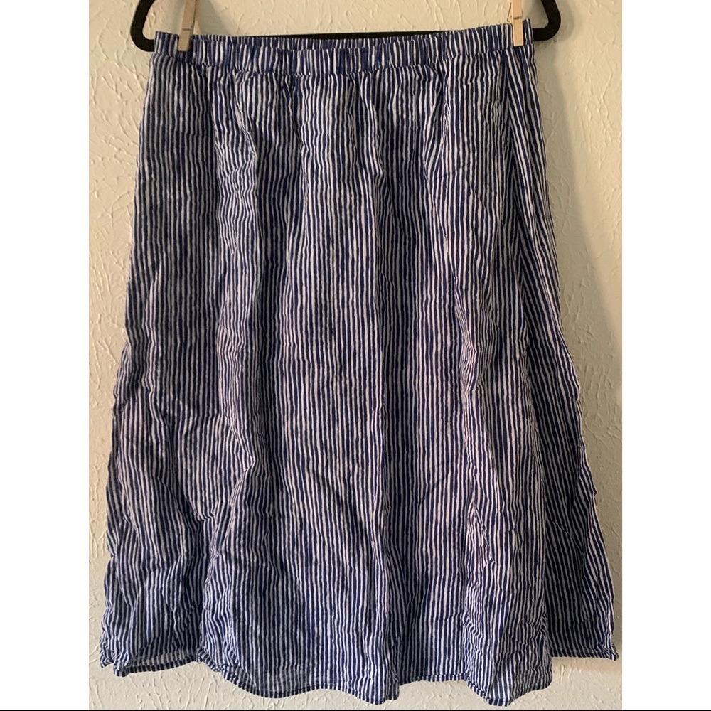 Blue & White Striped Midi Skirt